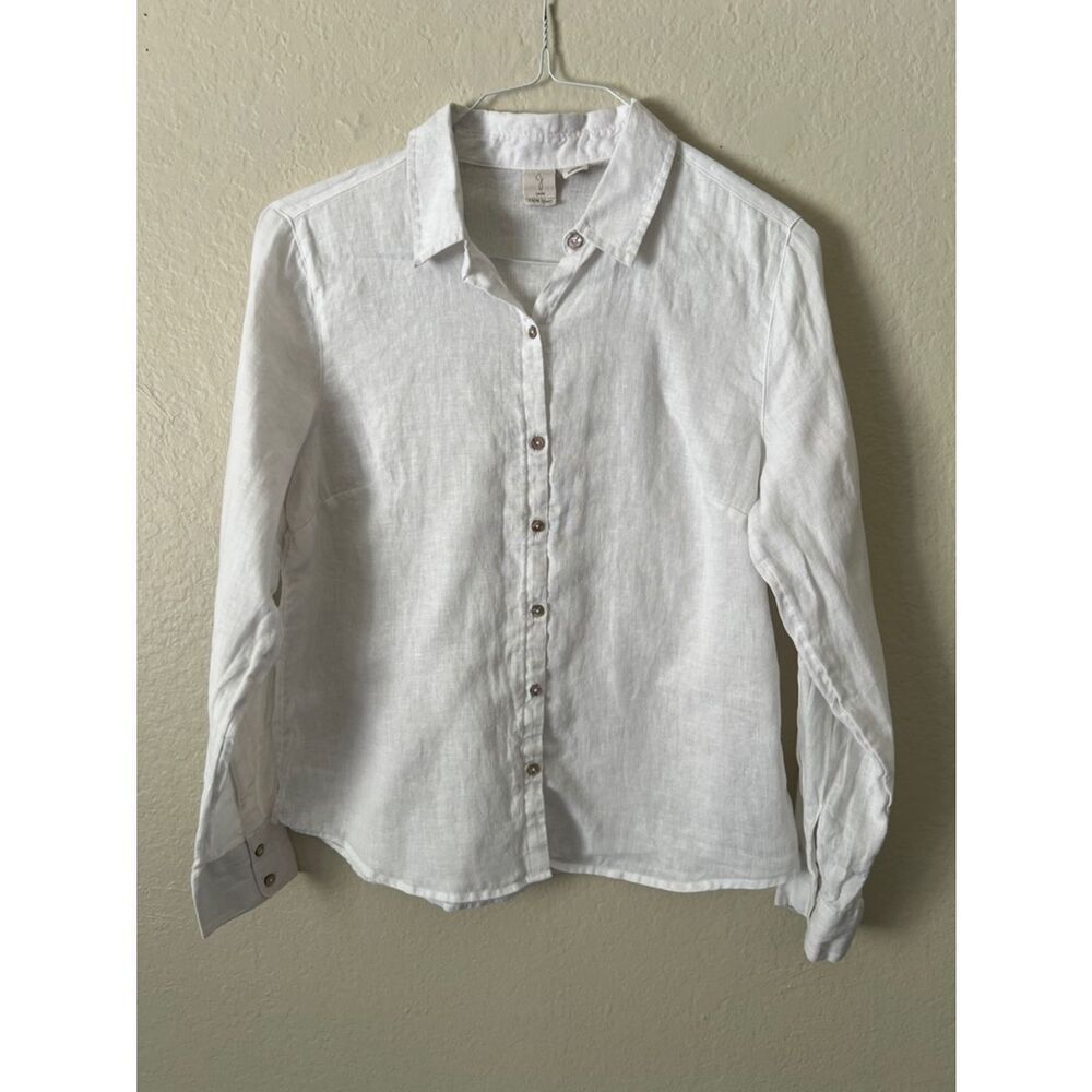 EUC JOIE Classic White Linen Button-Up Shirt in Size M